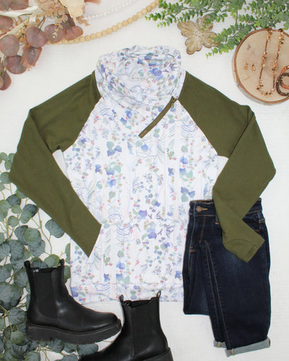 Classic Zoey ZipCowl Sweatshirt - Olive Meadow and Olive